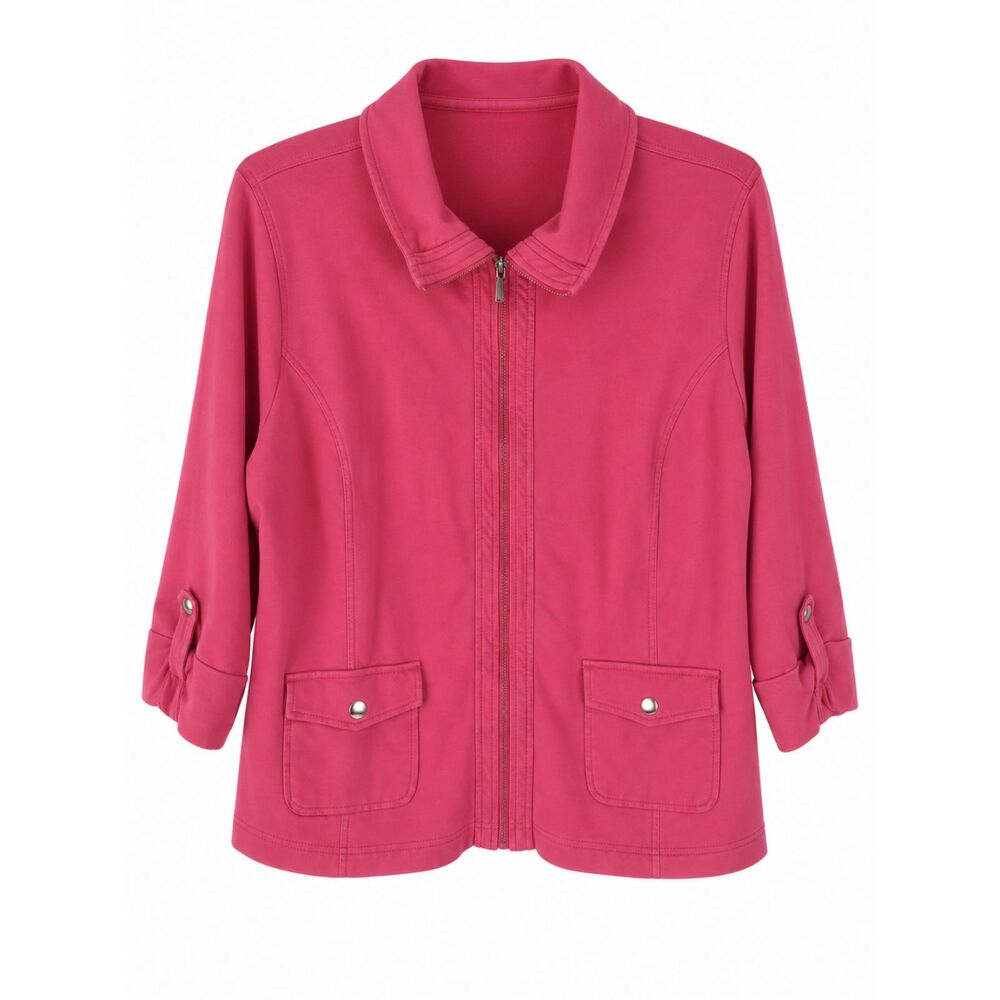 Karen Scott Women’s 3X Pink Zip Front Sweater Jacket 3/4 Sleeve Pockets